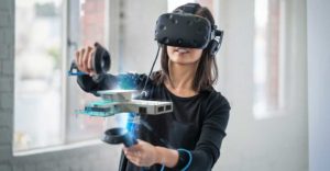 woman using VR