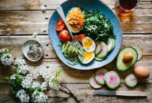 Food plate on wood table