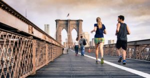 man and woman running