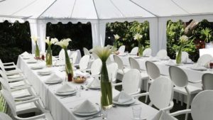 white outdoor dinner setup