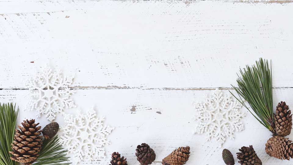 1. Holiday ornaments on a wood table