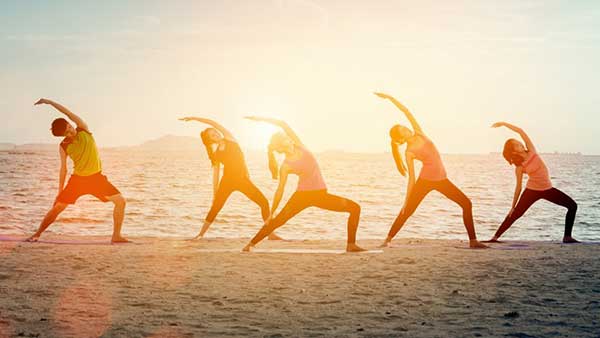 People streching on the beach