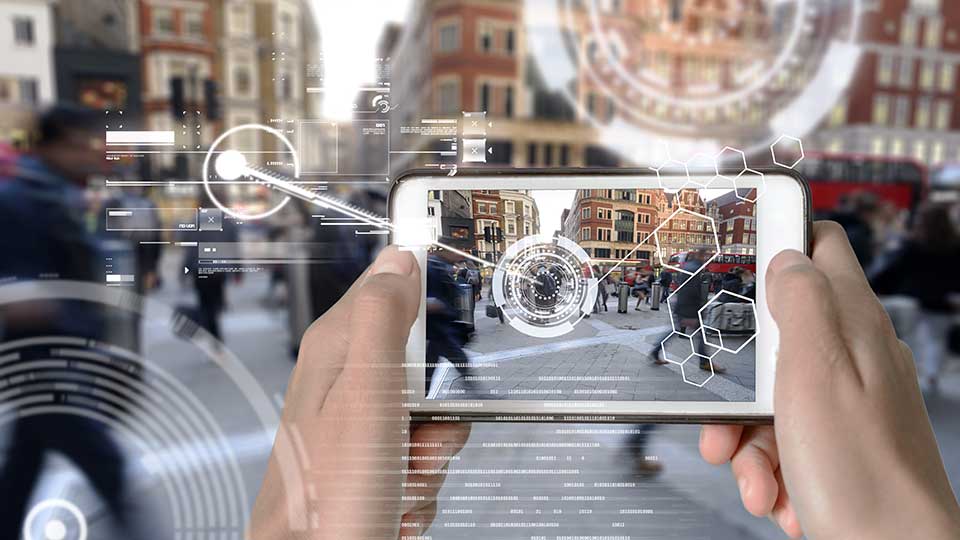 Augmented Reality device using smart technology, mixing virtual and augmentation reality through the application of artificial intelligence and computer AI tech assistance for urban