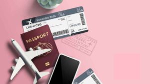 passport on pink background