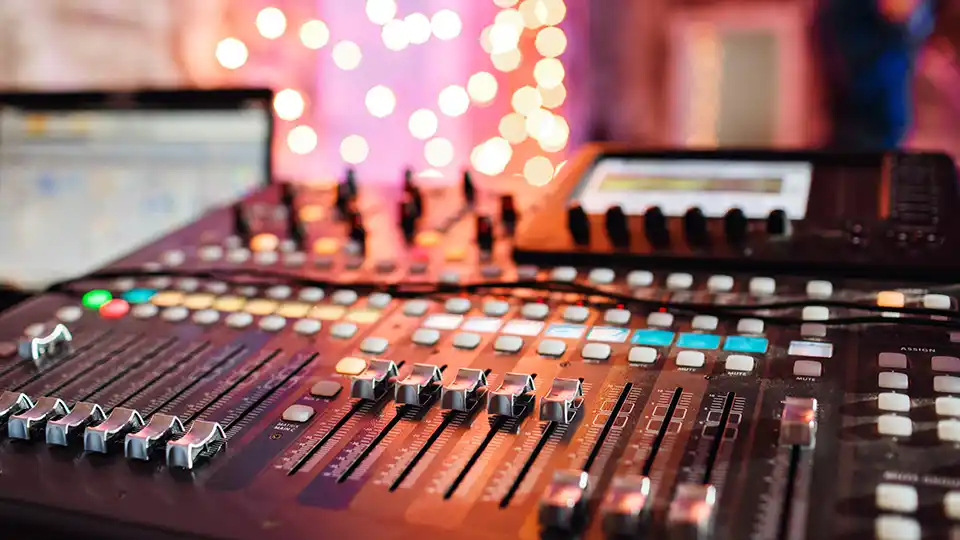 Studio mixing console used for a virtual event production
