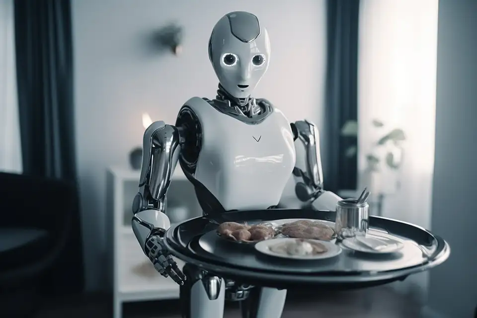 a robot holding a food tray